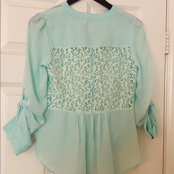 21. Candi’s front tie blouse Aqua - Picture 6 of 12
